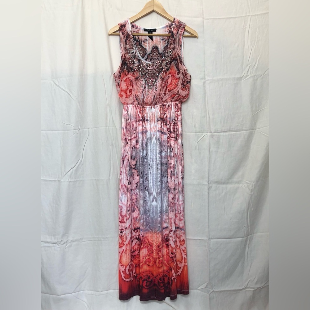 Style & Co Embellished Tie Dye Maxi Dress Womens Size Petite M.